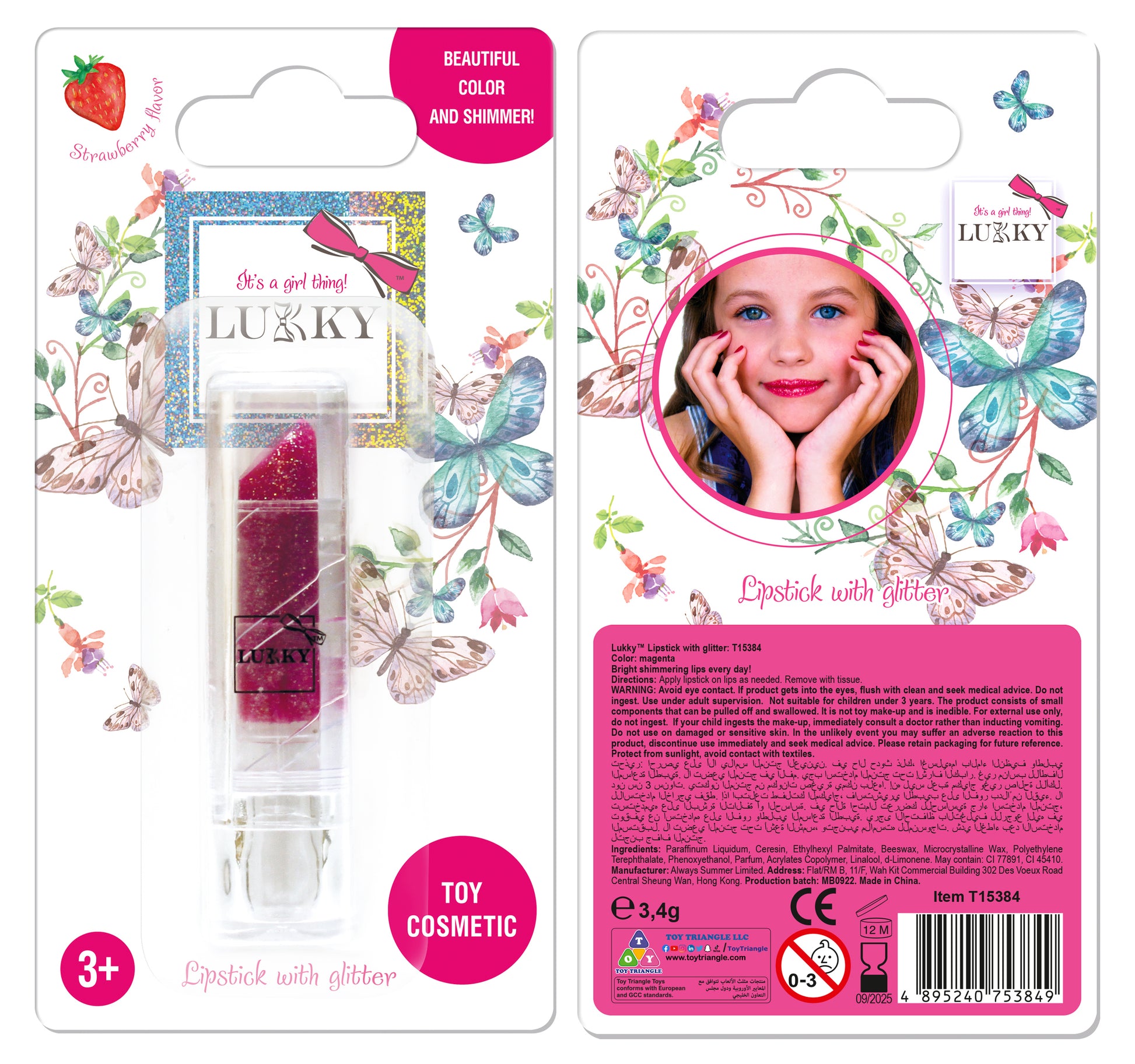 Lukky Lipstick with Glitter Strawberry Flavor (Magenta)
