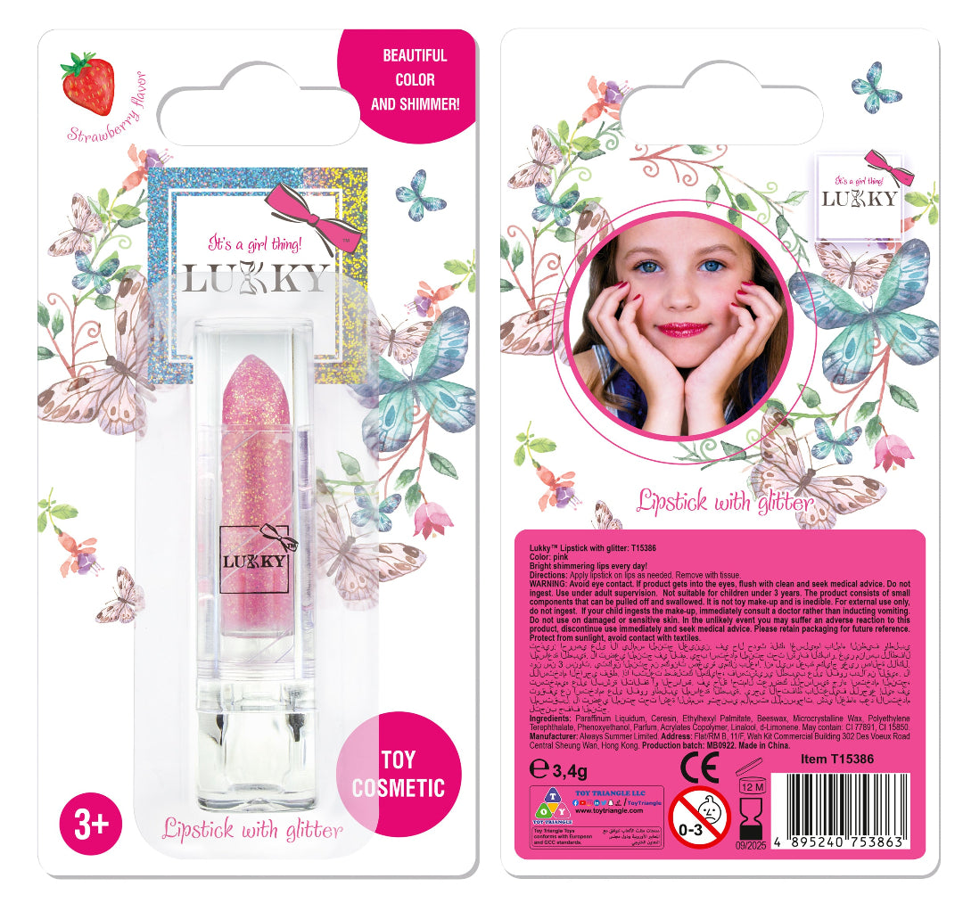 Lukky Lipstick with Glitter Strawberry Flavor