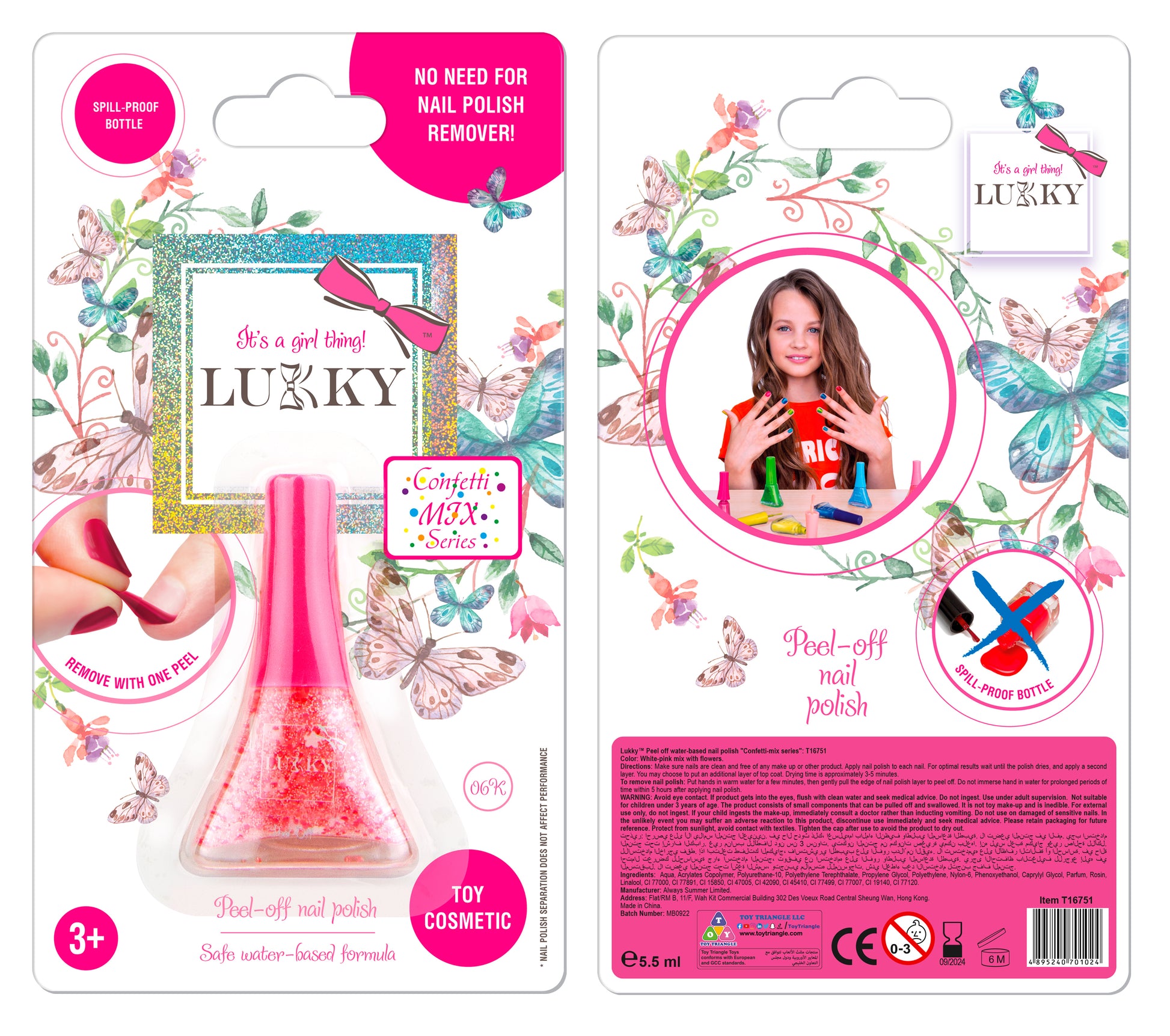 Lukky Peel-Off Nail Polish Confetti (5.5ml) (White-pack with Flowers)