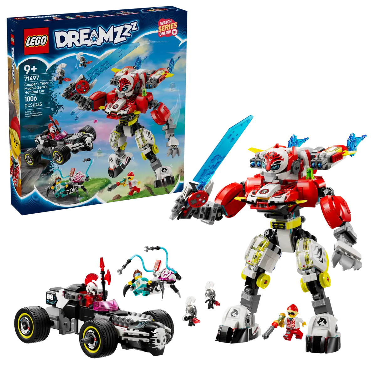 LEGO 71497 Cooper's Tiger Mech & Zero's Hot Rod Car