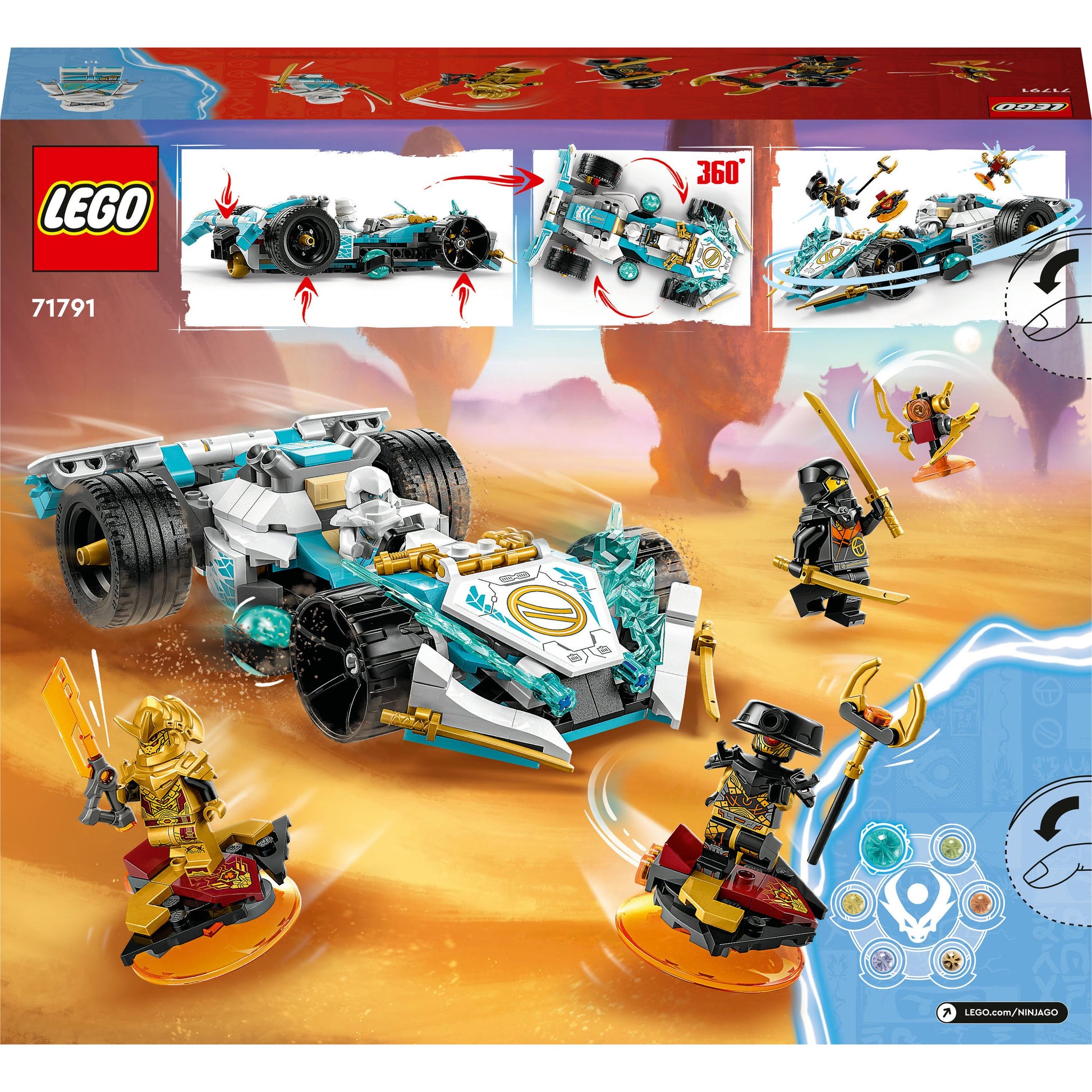 LEGO® NINJAGO® Zane’s Dragon Power Spinjitzu Racing Car 71791 Building Toy Set (307 Pieces)