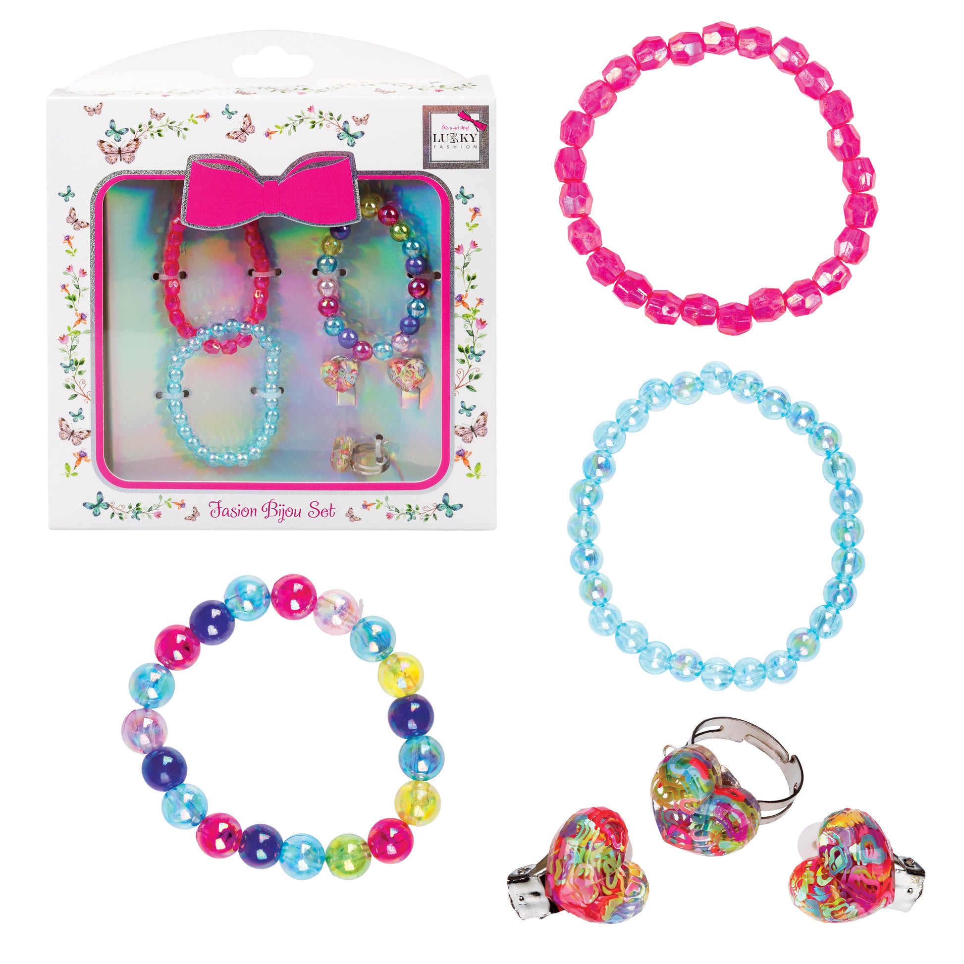 Lukky Fashion Bijou Set with 3 Bracelets, Ring & Ear Clips Strawberry