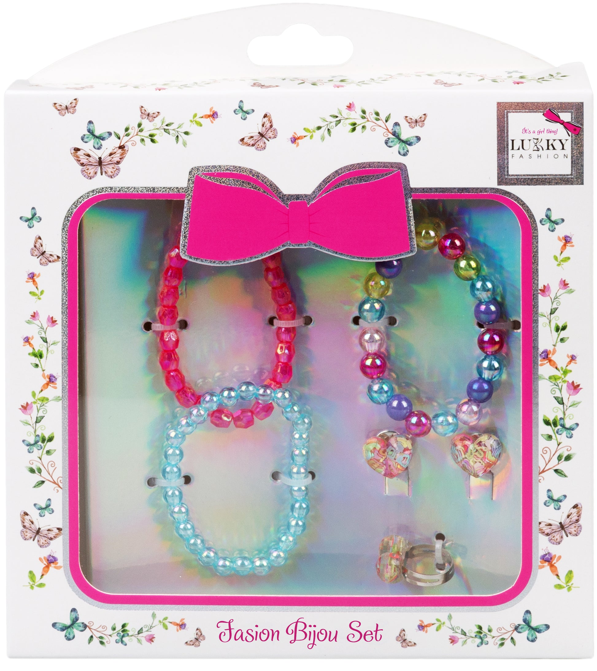 Lukky Fashion Bijou Set with 3 Bracelets, Ring & Ear Clips Strawberry