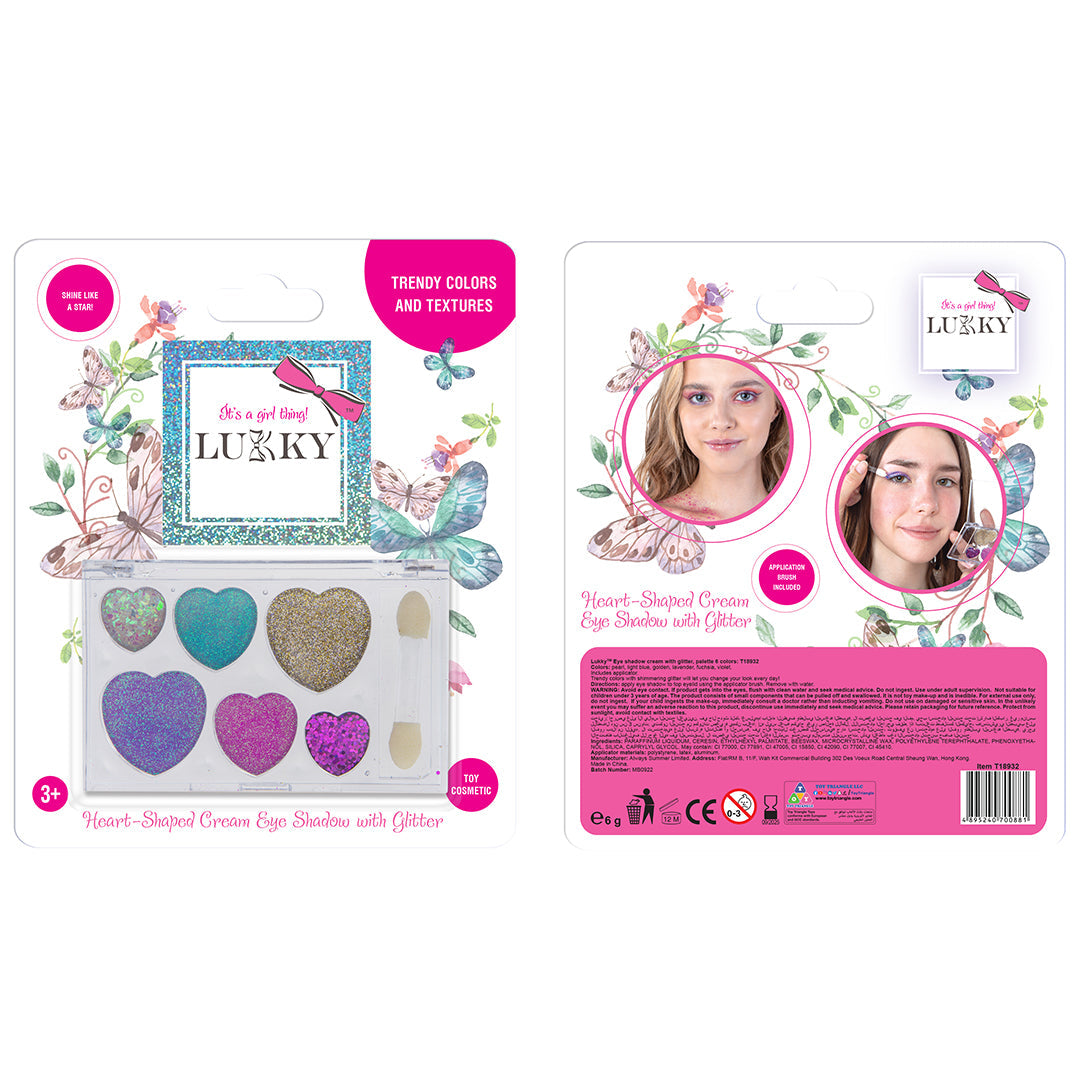 Lukky Eyeshadow Cream with Glitter Palette 6 Colors Heart