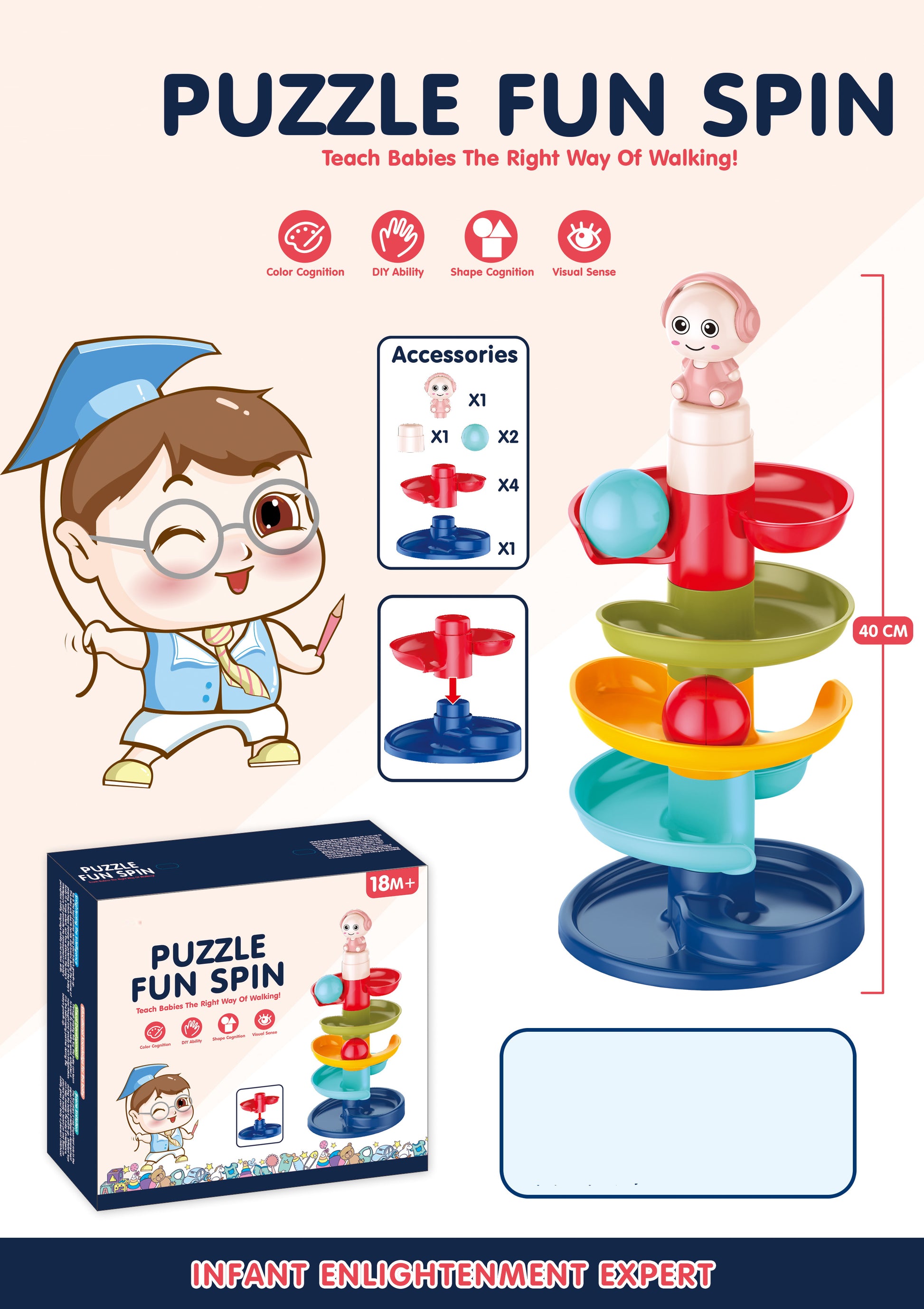 Play & Learn infant spin toy with Light & Music